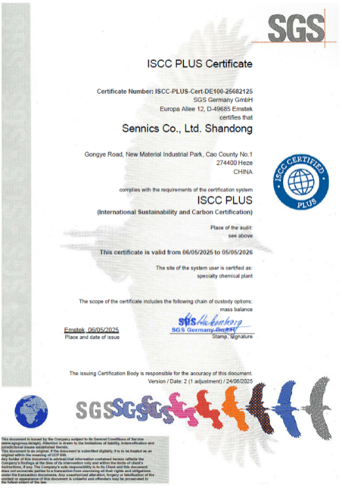 Three Sennics Products Received ISCC PLU...